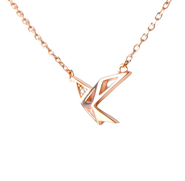 Picture of 925 Sterling Silver w/ CZ Flying Bird Necklace 