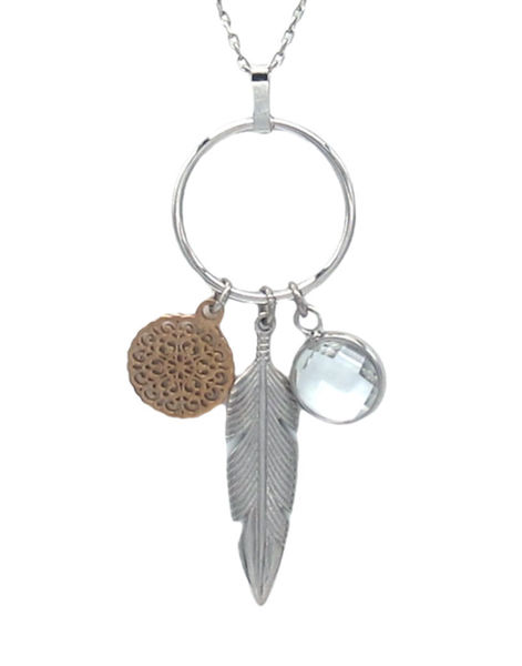 Picture of Multi Charms Feather and Flower Pendant Necklace