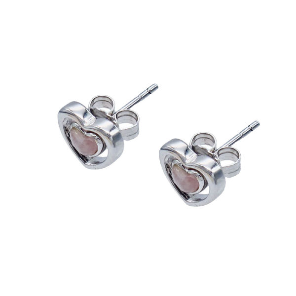 Picture of 925 Sterling Silver Rose Quartz Heart to Heart Stud Earrings