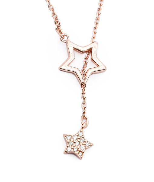 Picture of 925 Rose Gold Plated Sterling Silver Double Star Pendant Necklace