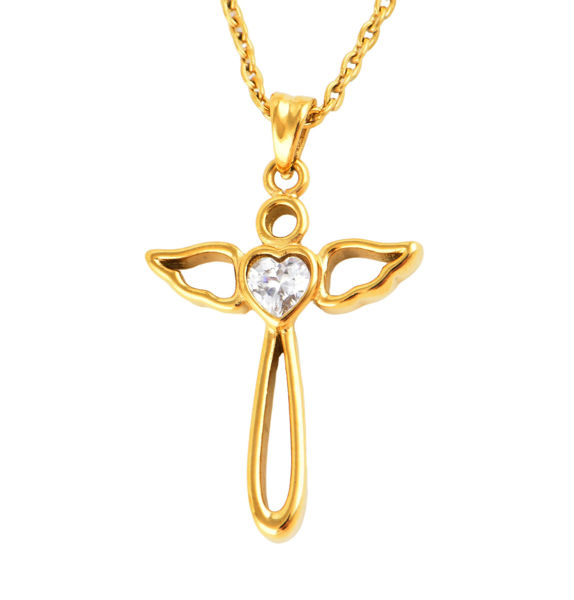 Picture of JM Angel Wings Cross with CZ Necklace