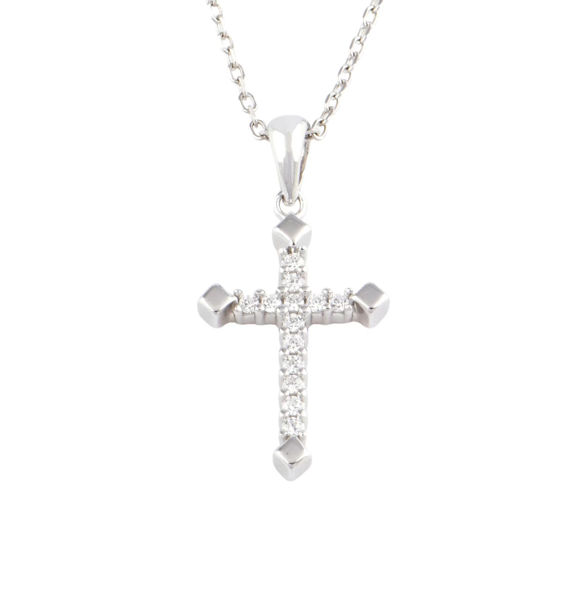 Picture of Sterling Silver  with Diamond Tiny Cross Necklace