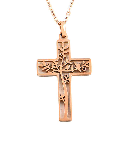 Picture of Tree of Life Filigree Cross Steel Necklace 