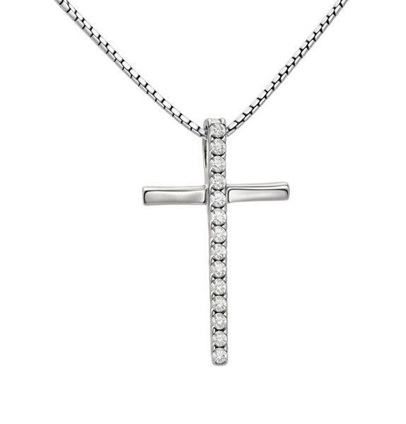 Picture of  925 Sterling Silver w/ Moissanite Cross Necklace 