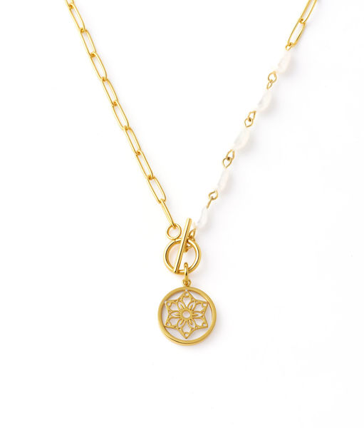 Picture of Filigree Flower with MOP and Pearl Statement Necklace
