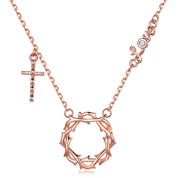 Picture of JM Thorn Cross with Love Necklace (Brass)