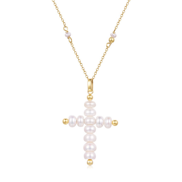 Picture of JM Baroque Pearl Cross Silver Chain｜Unique connected pearls, radiating feminine warmth