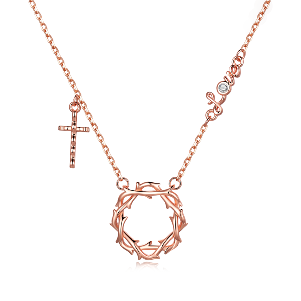 Picture of JM Thorn Cross with Love Necklace (Brass)